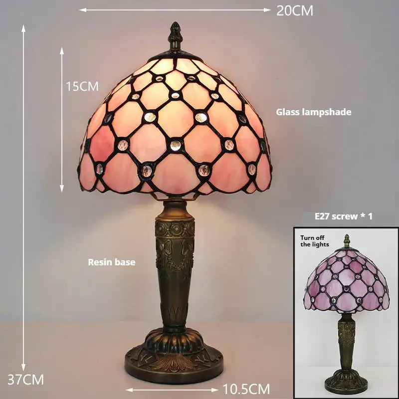 8inch Stained Glass Pastoral Floral Bead Lampshade Vintage Pink Tiffany Lamp Classical Tiffany Lamp