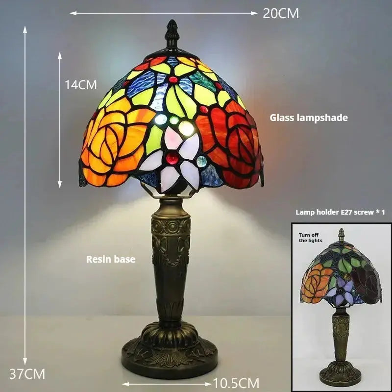 8inch Tiffany Table Lamp with Stained Glass Pastoral Flower Floral Lampshade Classical Tiffany Lamp