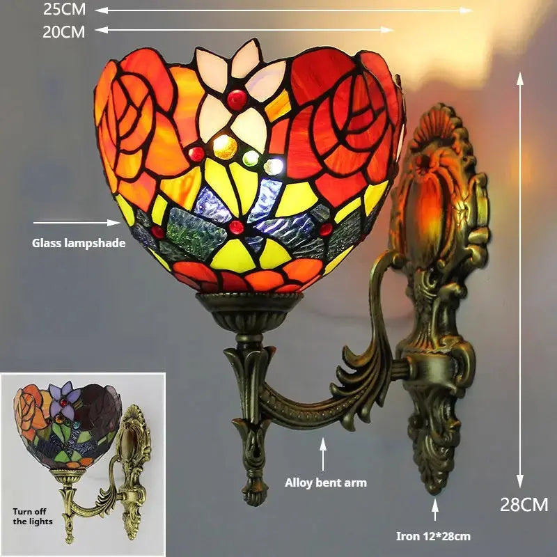 8inch Stained Glass Rose Lampshade Tiffany Wall Sconce Vintage Sconce Light Classical Tiffany Lamp
