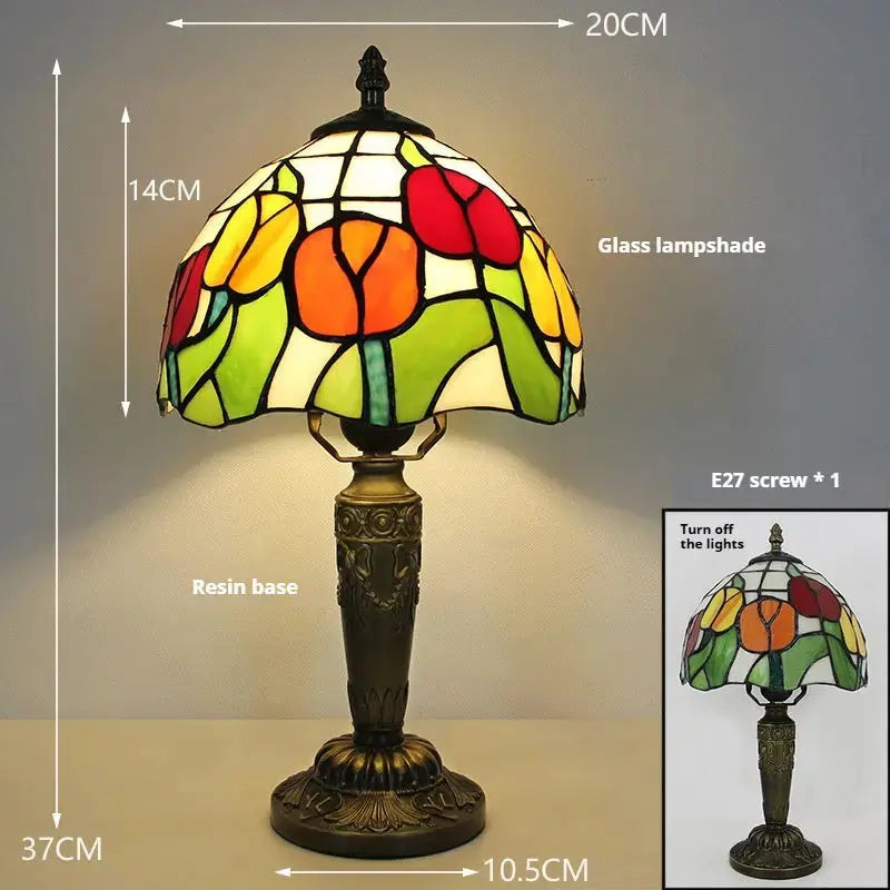 8inch Stained Glass Tulip Floral Lampshade Tiffany Table Lamps for Living Room Classical Tiffany Lamp