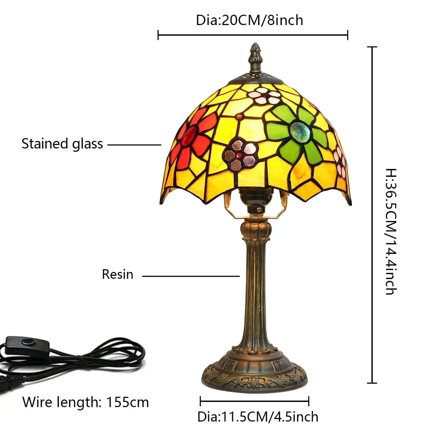8inch Small Tiffany Table Lamps Stained Glass Cherry Blossom Beside Light Classical Tiffany Lamp