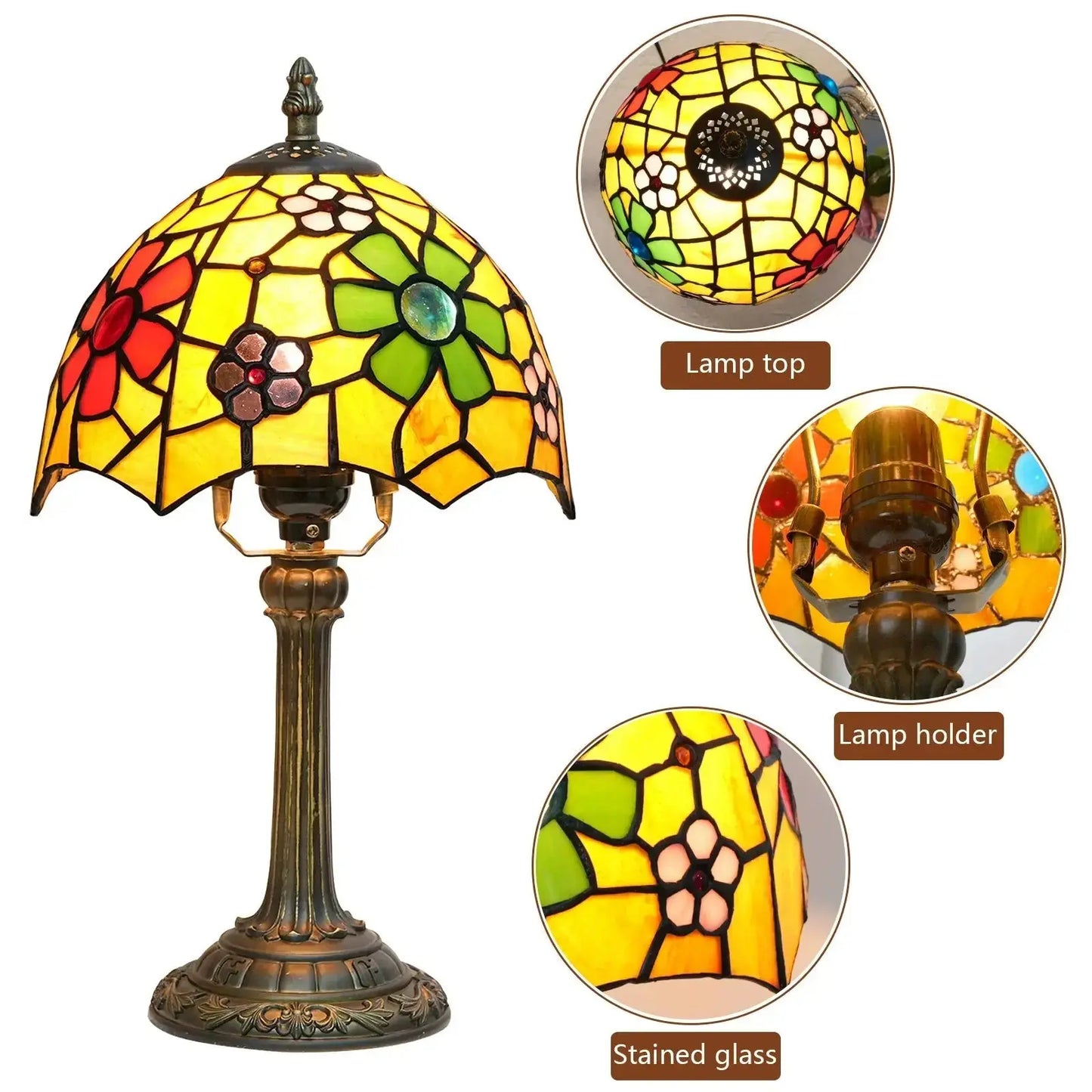 8inch Small Tiffany Table Lamps Stained Glass Cherry Blossom Beside Light Classical Tiffany Lamp