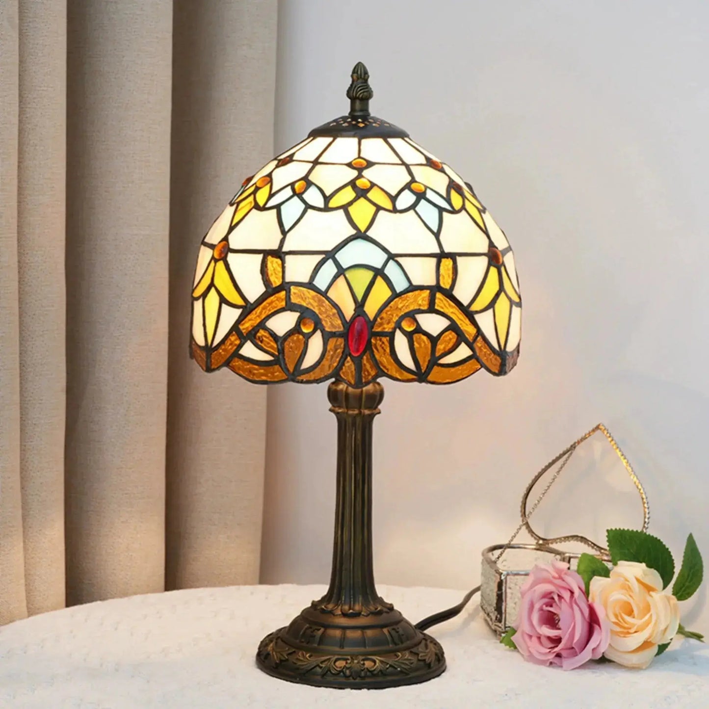 8inch Small Tiffany Table Lamps Stained Glass Baroque Desk Light Classical Tiffany Lamp