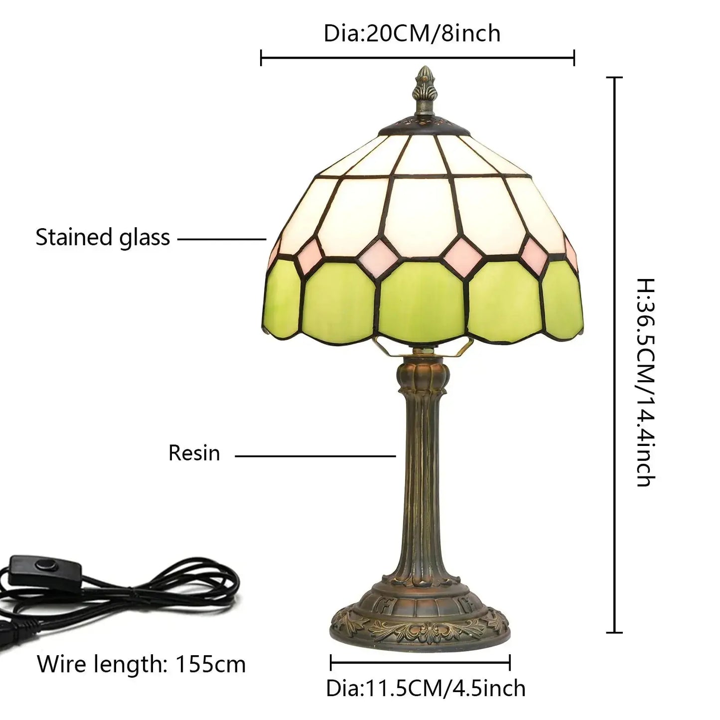 8inch Small Tiffany Table Lamps Stained Glass Green Bedside Desk Light Classical Tiffany Lamp