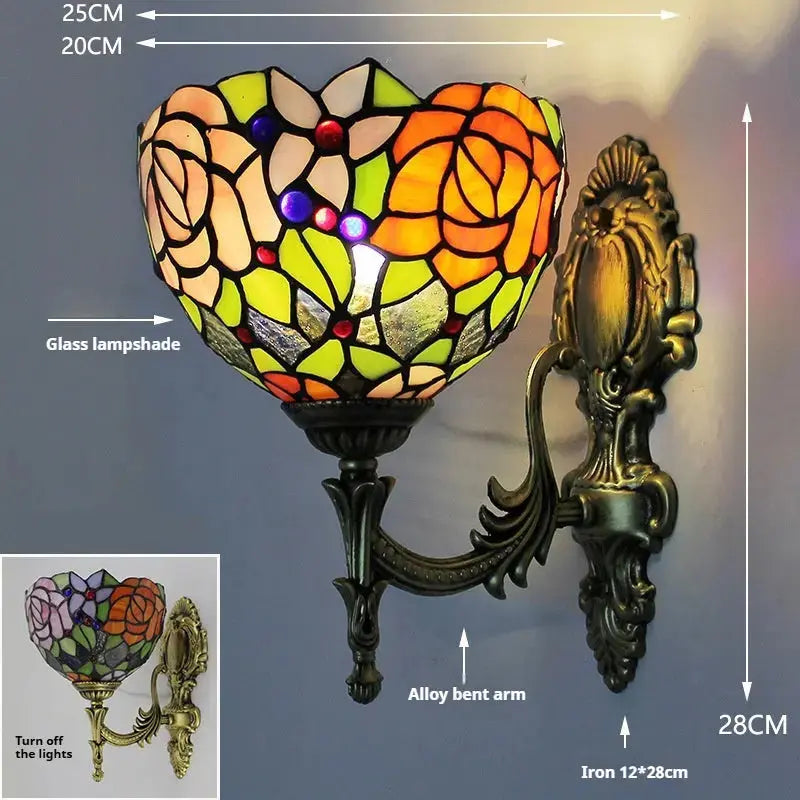 8inch Tiffany Stained Glass Pastoral Rose Lampshade Victorian Wall Sconces Classical Tiffany Lamp