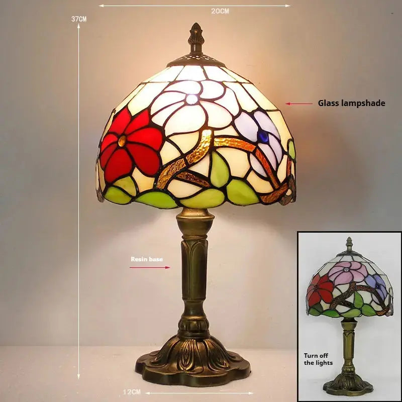 8inch Vintage Stained Glass Floral Lampshade Bedside Light Tiffany Style Table Lamps Classical Tiffany Lamp