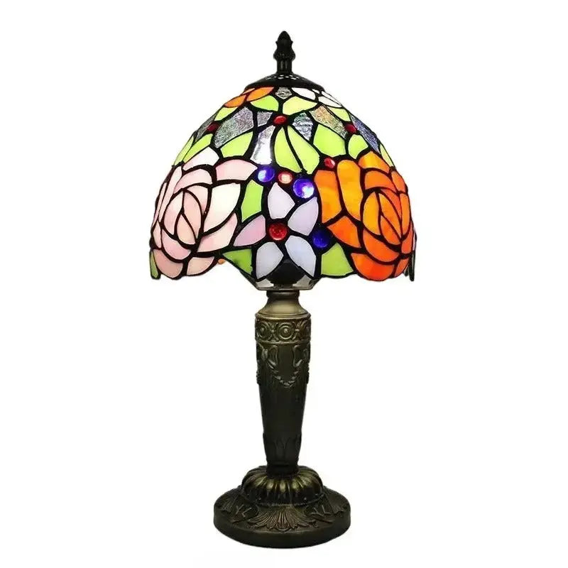 8inch Vintage Desk Light Stained Glass Tiffany Lamp with Roses Flower Lampshade Classical Tiffany Lamp
