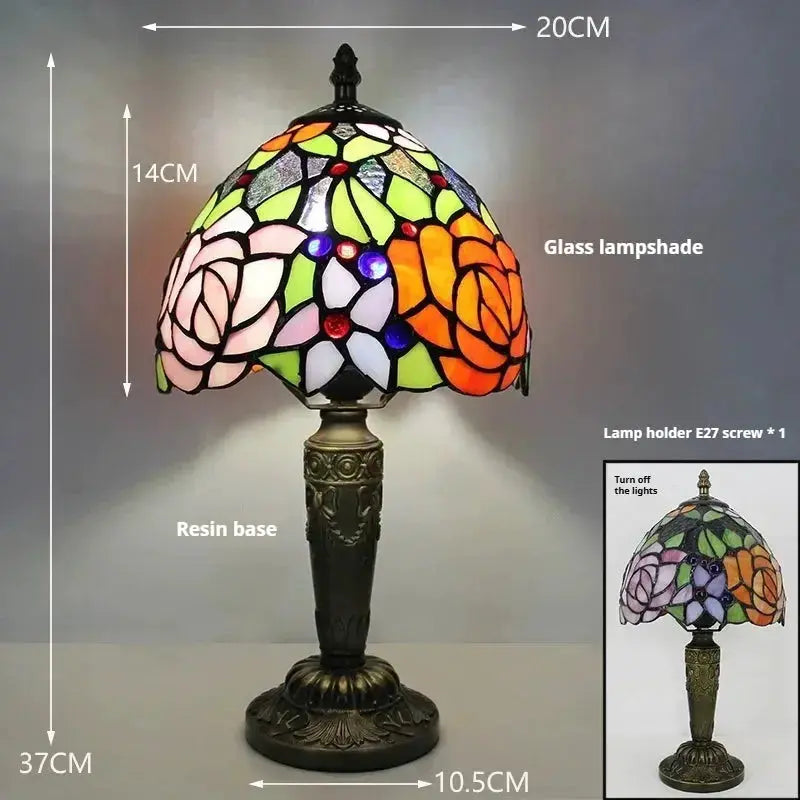 8inch Vintage Desk Light Stained Glass Tiffany Lamp with Roses Flower Lampshade Classical Tiffany Lamp