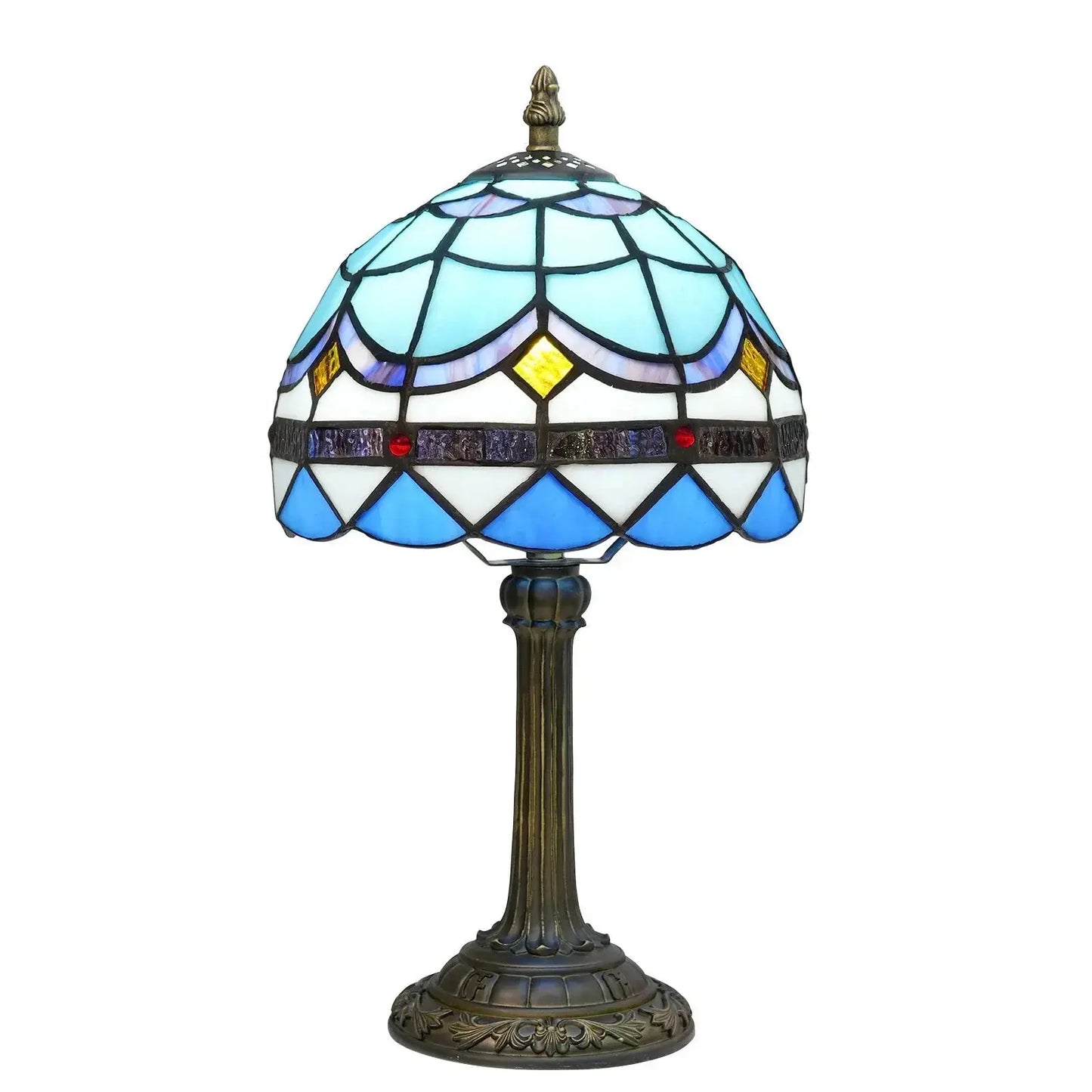 8inch Small Tiffany Style Lamp Stained Glass Blue Lampshade Vintage Desk Light Classical Tiffany Lamp