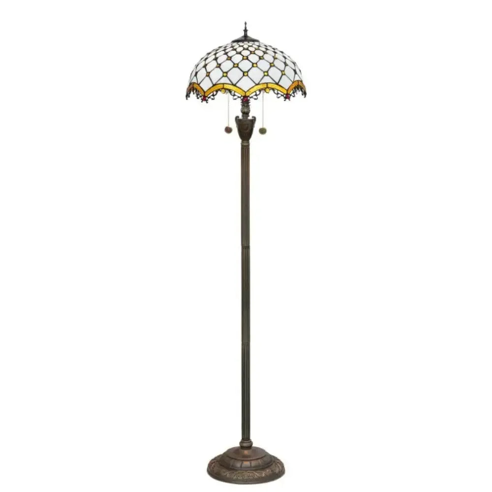 Dia40cm Art White Bead Lampshade Tiffany Stained Glass Floor Lamp Classical Tiffany Lamp