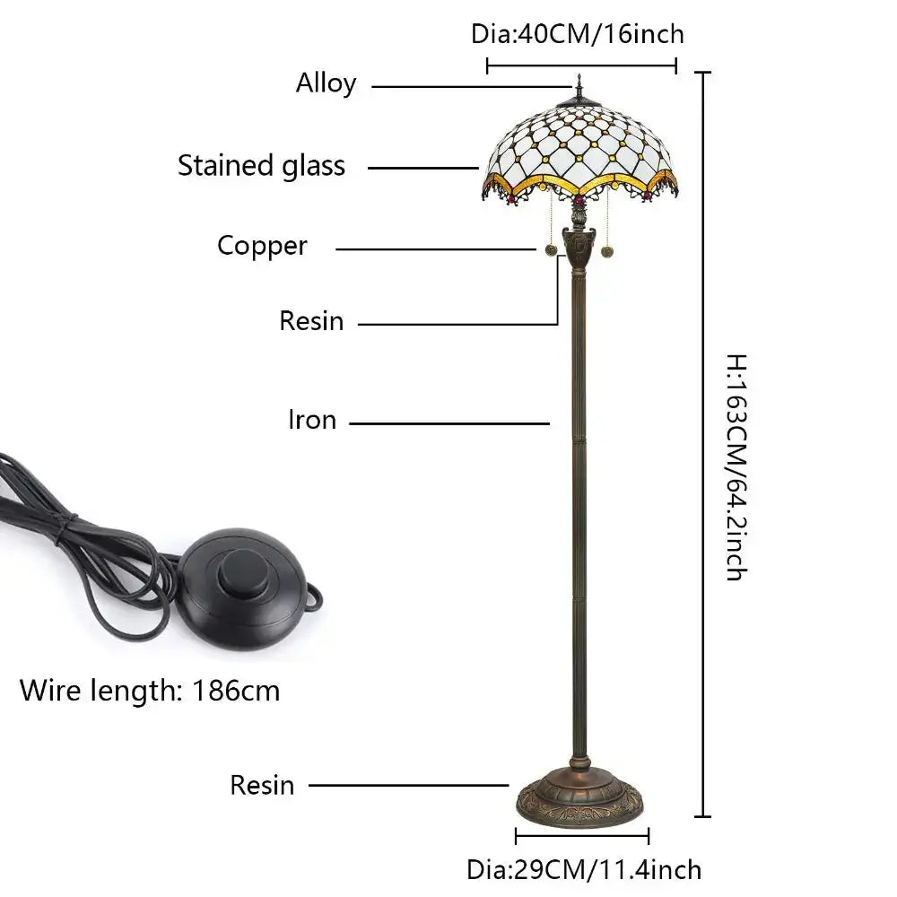 Dia40cm Art White Bead Lampshade Tiffany Stained Glass Floor Lamp Classical Tiffany Lamp