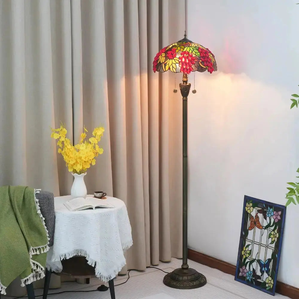 Dia40cm Handmade Harvest Grape Stained Glass Lampshade Tiffany Style Floor Lamps Classical Tiffany Lamp
