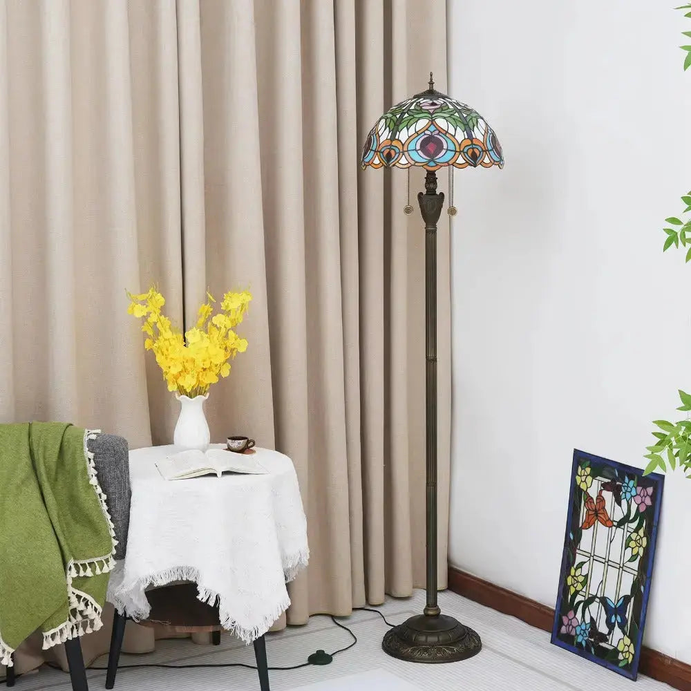 Dia40cm Luxury Stained Glass Love Peach Art Lampshade Tiffany Floor Lamp Classical Tiffany Lamp