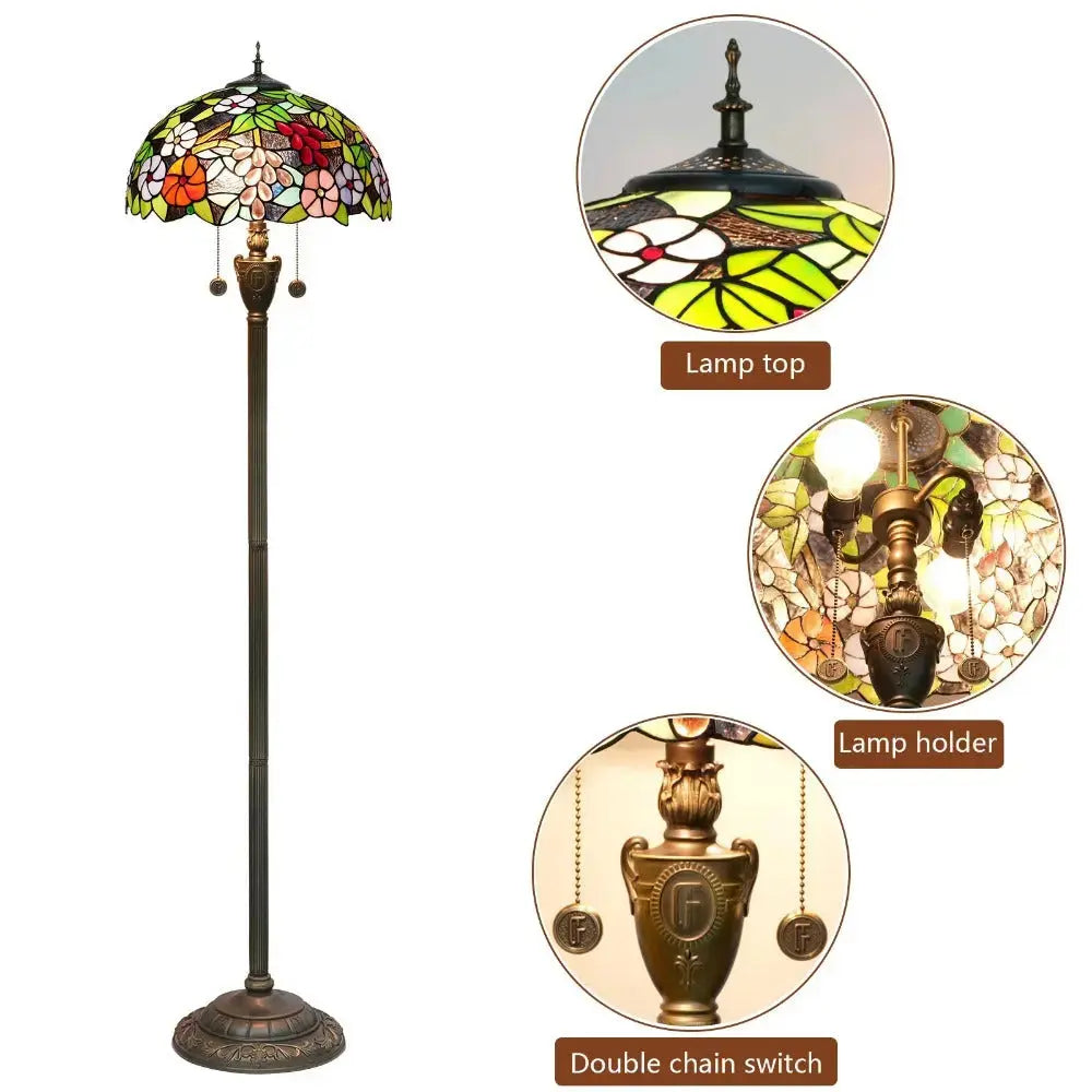 Dia40cm Stained Glass Grape Flower Lampshade Tiffany Style Standing Lamp Classical Tiffany Lamp