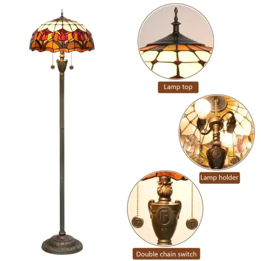 Dia40cm Red Tulip Art Lampshade Tiffany Stained Glass Floor Lamp Classical Tiffany Lamp