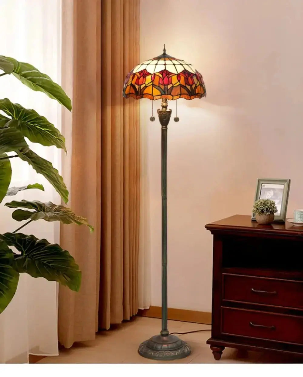 Dia40cm Red Tulip Art Lampshade Tiffany Stained Glass Floor Lamp Classical Tiffany Lamp