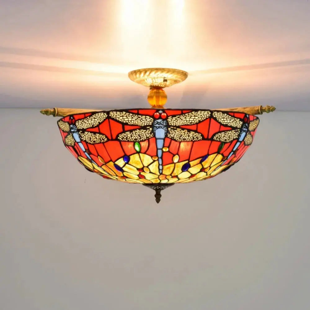 Dia55cm Stained Glass Dragonfly Lampshade Large Tiffany Ceiling Light Classical Tiffany Lamp
