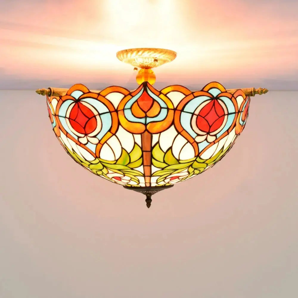 Dia55cm Stained Glass Peach Lampshade Large Tiffany Ceiling Lamp Classical Tiffany Lamp