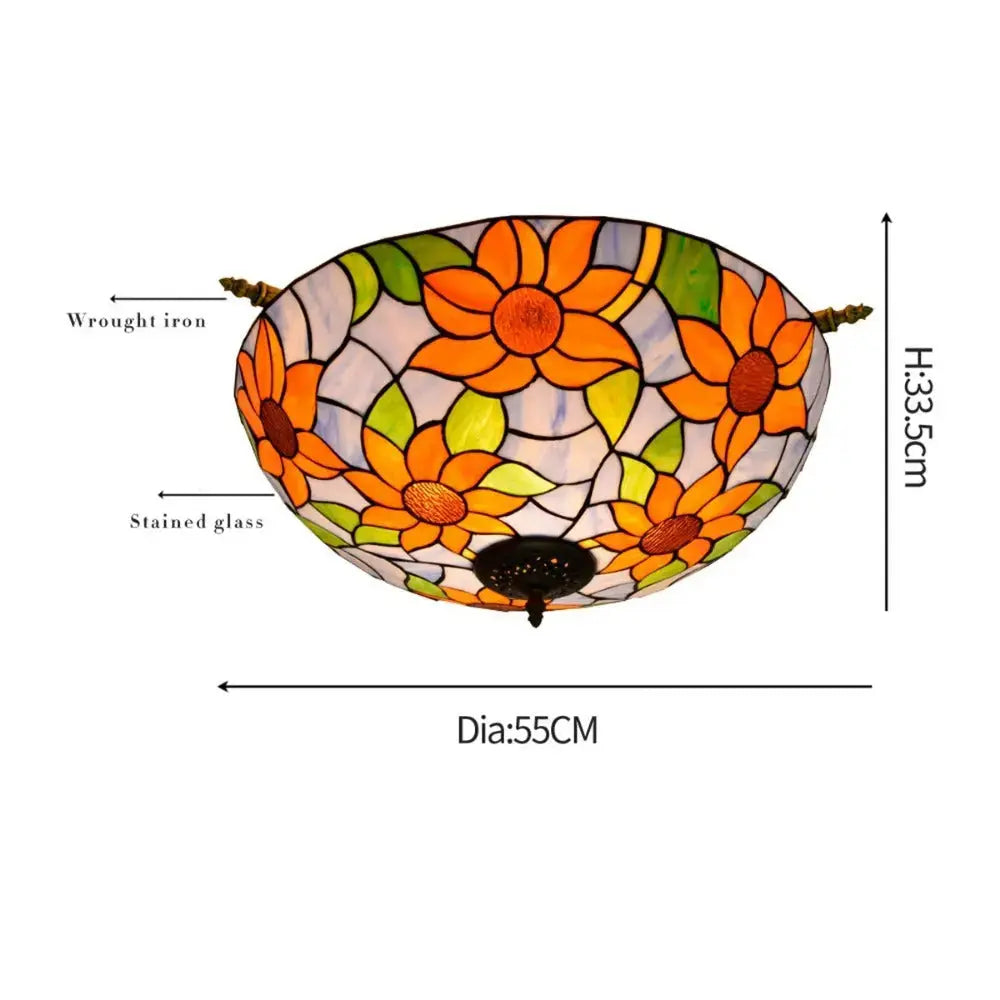 Dia55cm Stained Glass Colorful Sunflower Floral Lampshade Large Tiffany Style Ceiling Light Classical Tiffany Lamp