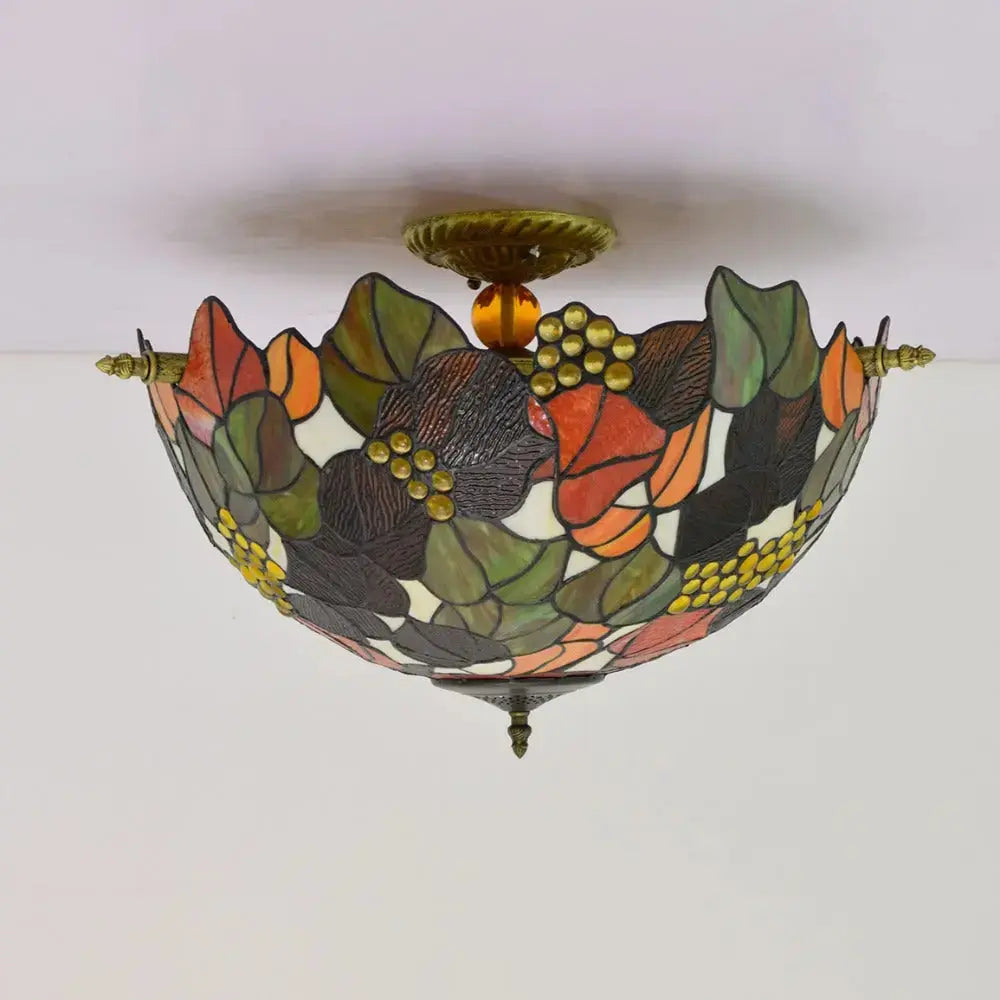 Dia55cm Stained Glass Grape Floral Lampshade Large Tiffany Style Ceiling Lamp Classical Tiffany Lamp