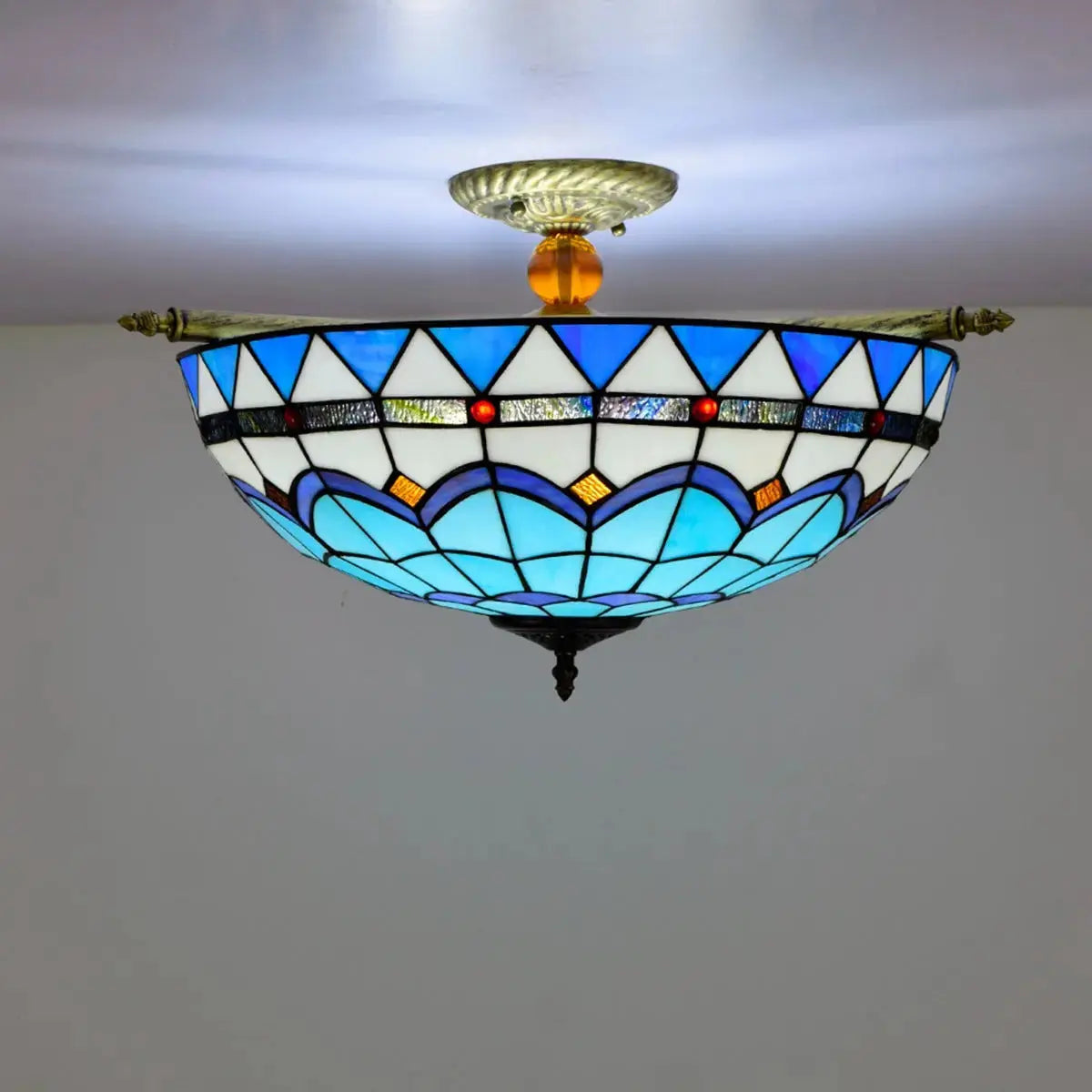 Dia55cm Stained Glass Blue Lampshade Large Tiffany Ceiling Light Classical Tiffany Lamp