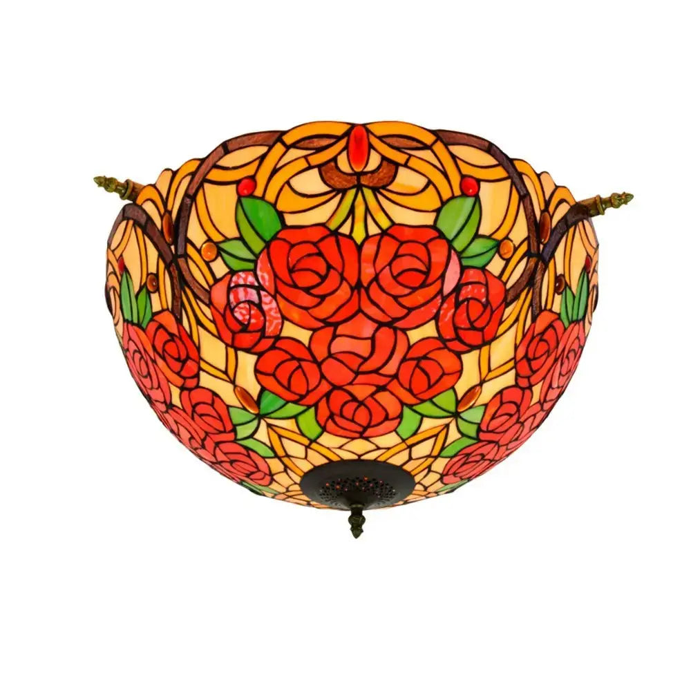 Dia55cm Vintage Stained Glass Rose Lampshade Tiffany Flush Mount Ceiling Light Classical Tiffany Lamp