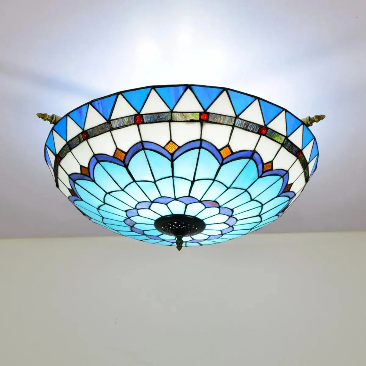 Dia65cm Stained Glass Blue Lampshade Large Tiffany Ceiling Lamp Classical Tiffany Lamp
