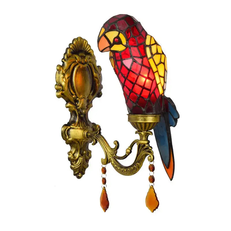 Tiffany Style Wall Lights Stained Glass Lampshade Red Parrot Sconce Classical Tiffany Lamp