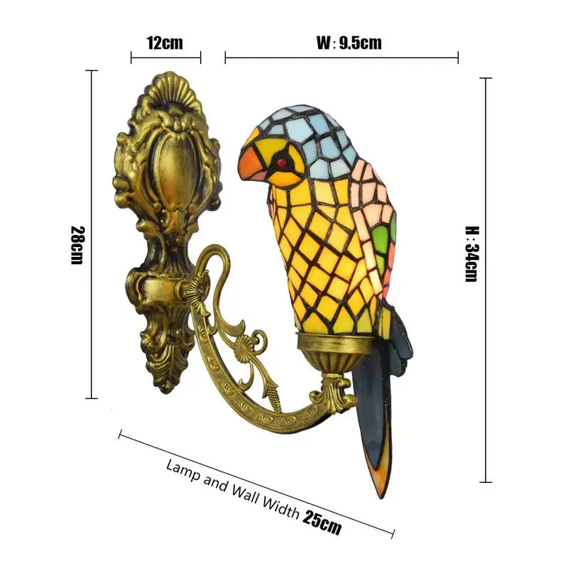 Vintage Stained Glass Yellow Parrot Lampshade Tiffany Style Wall Sconce Classical Tiffany Lamp