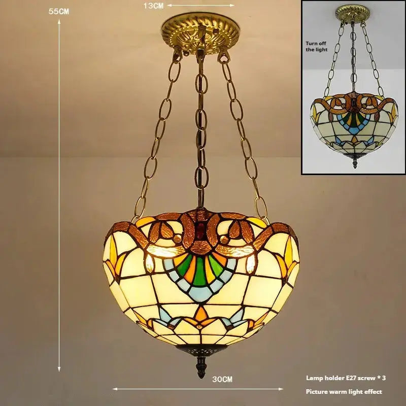 12inch Stained Glass Baroque Chandelier Tiffany Style Hanging Light Classical Tiffany Lamp