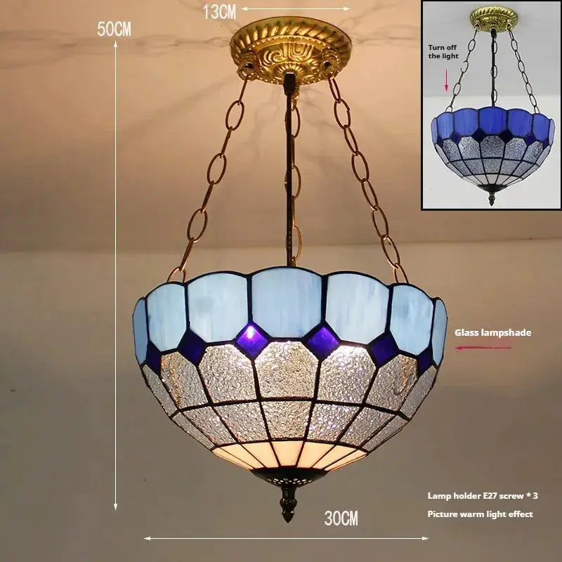 12inch Stained Glass Blue Anti-chandelier Tiffany Style Hanging Light Classical Tiffany Lamp
