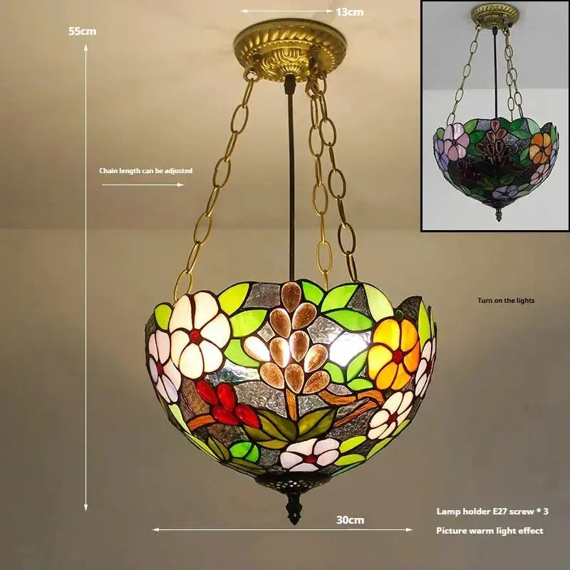 12inch Stained Glass Grapes Floral Anti-chandelier Tiffany Style Hanging Light Classical Tiffany Lamp