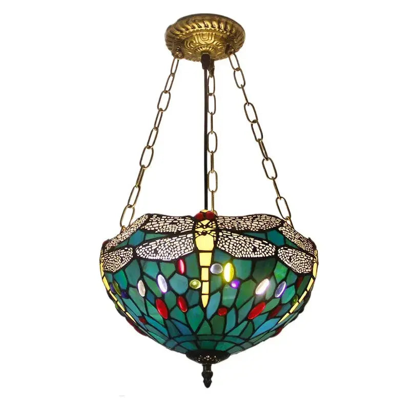 12inch Green Dragonfly Anti-chandelier Tiffany Style Hanging Light Classical Tiffany Lamp