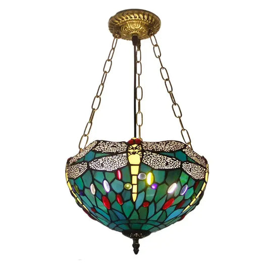 12inch Green Dragonfly Anti-chandelier Tiffany Style Hanging Light Classical Tiffany Lamp