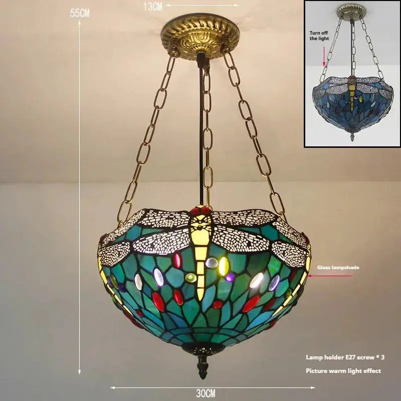 12inch Green Dragonfly Anti-chandelier Tiffany Style Hanging Light Classical Tiffany Lamp