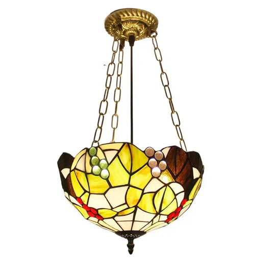 12inch Tiffany Lamp Chandelier Stained Glass Grape Floral Antique Pendant Light Classical Tiffany Lamp