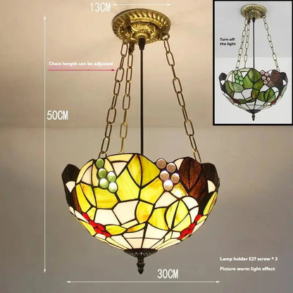 12inch Tiffany Lamp Chandelier Stained Glass Grape Floral Antique Pendant Light Classical Tiffany Lamp