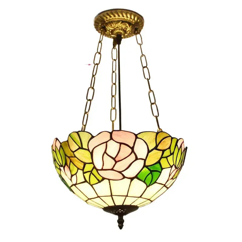 12inch Stained Glass Roses Anti-chandelier Tiffany Style Hanging Light Classical Tiffany Lamp