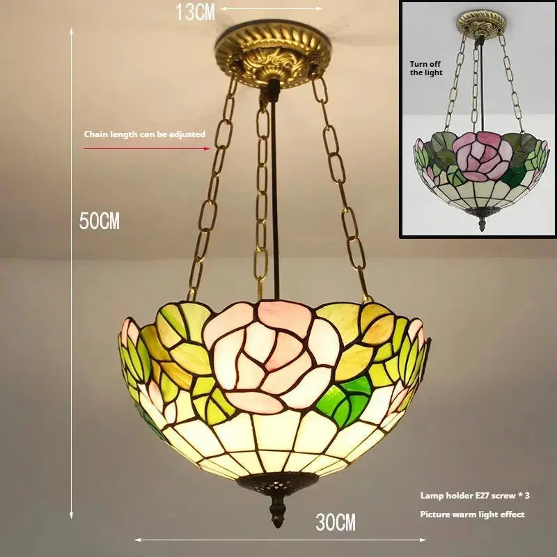 12inch Stained Glass Roses Anti-chandelier Tiffany Style Hanging Light Classical Tiffany Lamp
