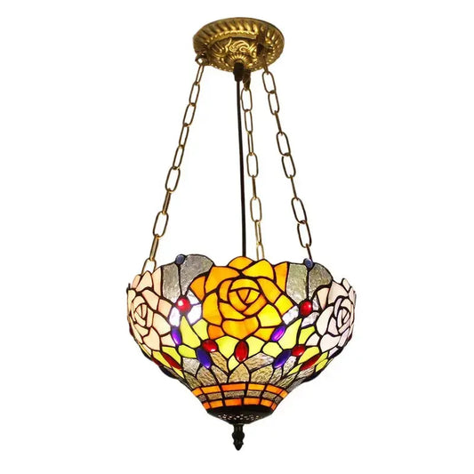 12inch Tiffany Style Hanging Light Stained Glass Roses Flower Anti-chandelier Classical Tiffany Lamp