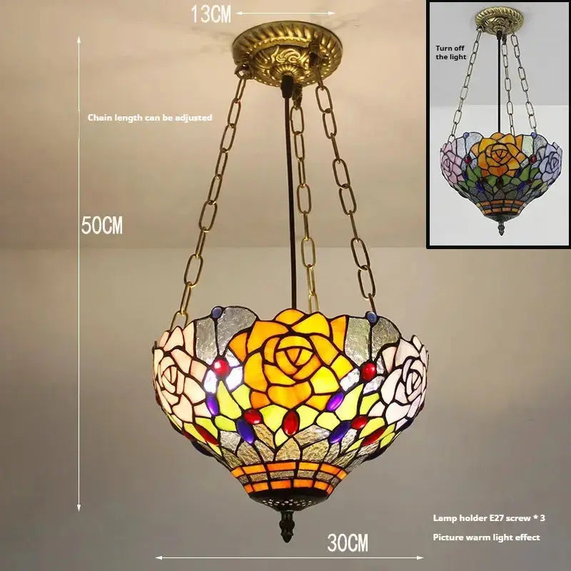 12inch Tiffany Style Hanging Light Stained Glass Roses Flower Anti-chandelier Classical Tiffany Lamp