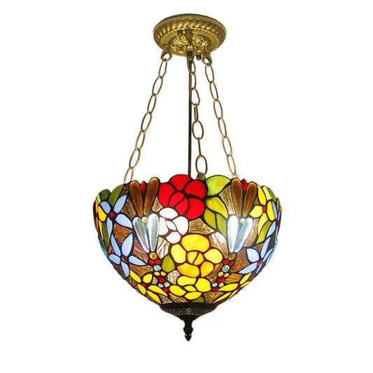 12inch Stained Glass Roses Flower Chandelier Tiffany Style Hanging Light Classical Tiffany Lamp