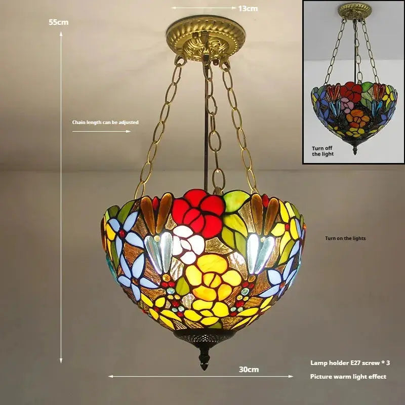 12inch Stained Glass Roses Flower Chandelier Tiffany Style Hanging Light Classical Tiffany Lamp
