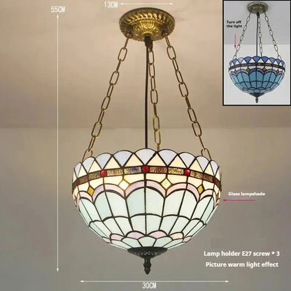 12inch Tiffany Style Hanging Light Blue Sea Anti-chandelier Classical Tiffany Lamp
