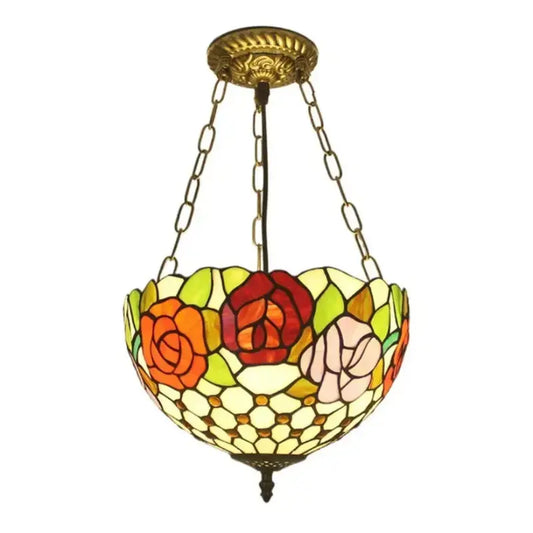 12inch Stained Glass Bead Rose Anti-chandelier Tiffany Style Hanging Light Classical Tiffany Lamp