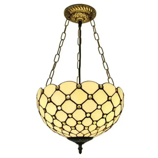 12inch Tiffany Style Hanging Light Beads Beige Anti-chandelier Classical Tiffany Lamp