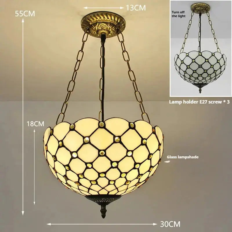 12inch Tiffany Style Hanging Light Beads Beige Anti-chandelier Classical Tiffany Lamp