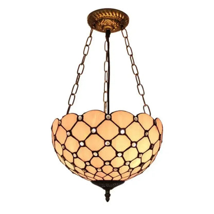 12inch Stained Glass Pink Beads Anti-chandelier Tiffany Style Hanging Light Classical Tiffany Lamp