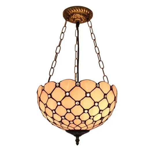 12inch Stained Glass Pink Beads Anti-chandelier Tiffany Style Hanging Light Classical Tiffany Lamp