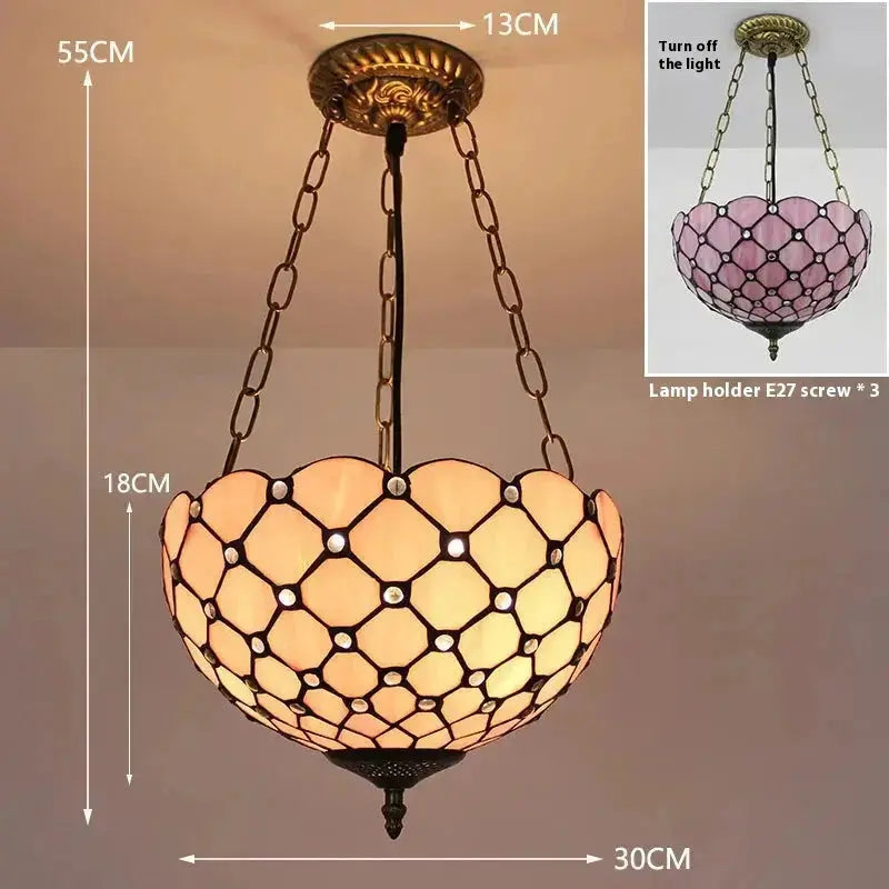 12inch Stained Glass Pink Beads Anti-chandelier Tiffany Style Hanging Light Classical Tiffany Lamp